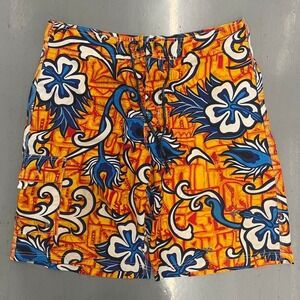 Vintage Verona Board shorts orange and navy blue flower‎ design red highlights
